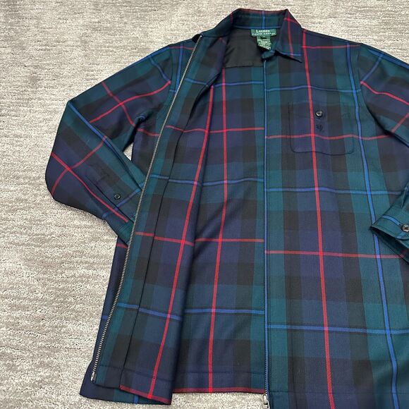 VTG LRL Lauren Ralph Lauren Shirt Womens Small Green Plaid Wool Full Zip - Picture 4 of 9